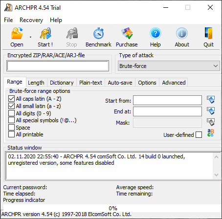 Открыть скриншот программы Advanced Archive Password Recovery Скриншот Advanced Archive Password Recovery