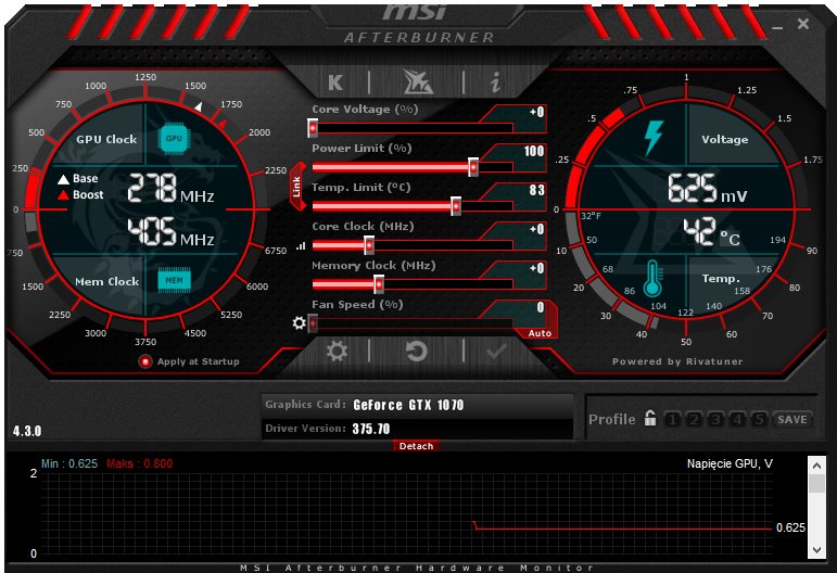 Открыть скриншот программы MSI Afterburner Скриншот MSI Afterburner