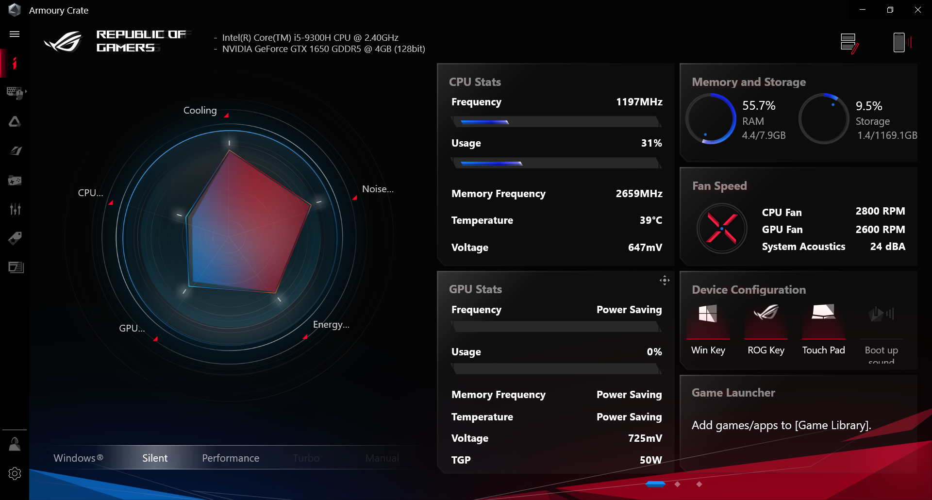 Открыть скриншот программы ASUS Armoury Crate Скриншот ASUS Armoury Crate