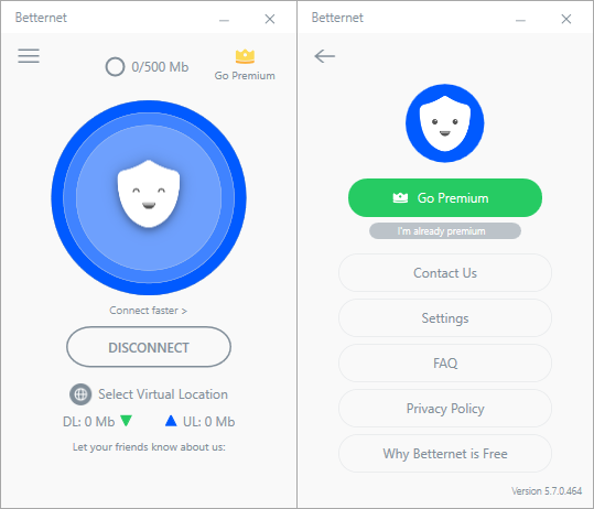 Открыть скриншот программы Betternet Скриншот Betternet