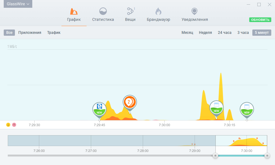 Открыть скриншот программы GlassWire Free Firewall Скриншот GlassWire Free Firewall