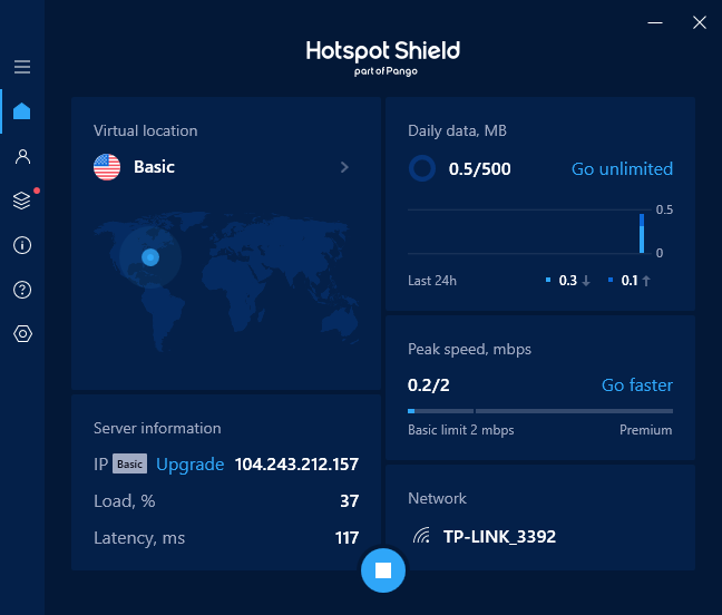 Открыть скриншот программы Hotspot Shield VPN Скриншот Hotspot Shield VPN