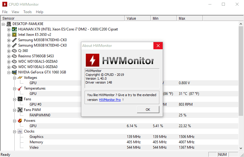 Открыть скриншот программы HWMonitor Скриншот HWMonitor