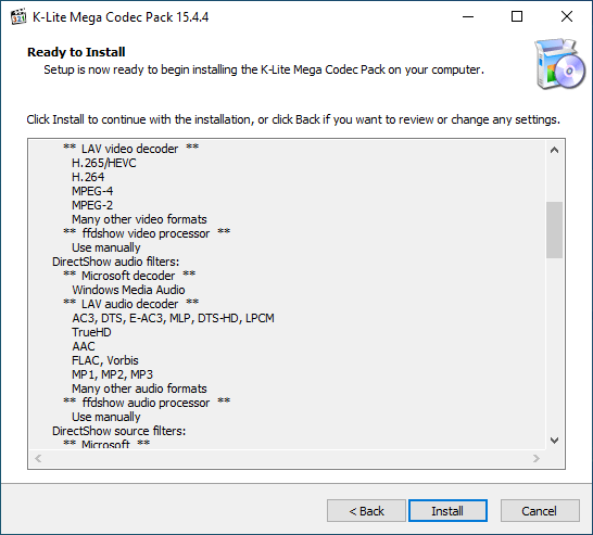 Открыть скриншот программы K-Lite Codec Pack Скриншот K-Lite Codec Pack