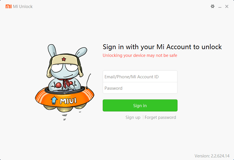 Открыть скриншот программы Mi Flash Unlock Tool Скриншот Mi Flash Unlock Tool