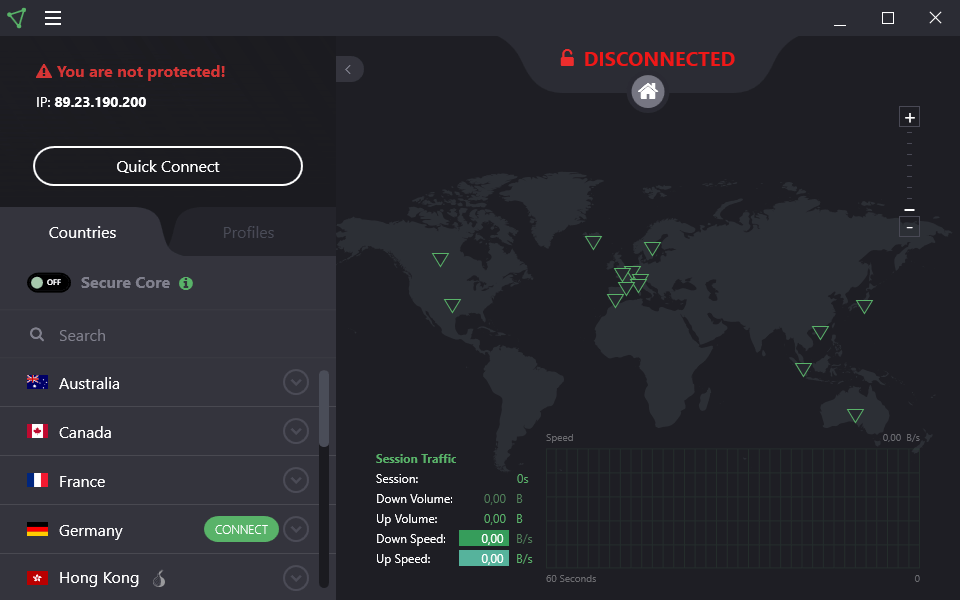 Открыть скриншот программы ProtonVPN Скриншот ProtonVPN