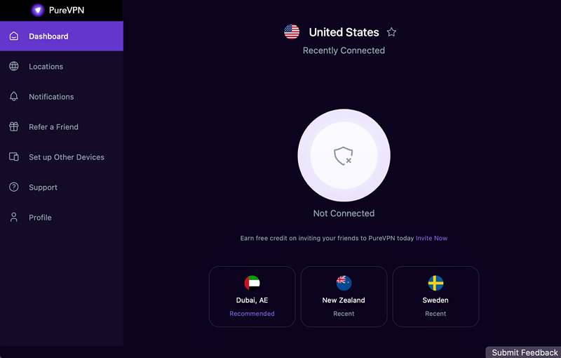 Открыть скриншот программы PureVPN Скриншот PureVPN