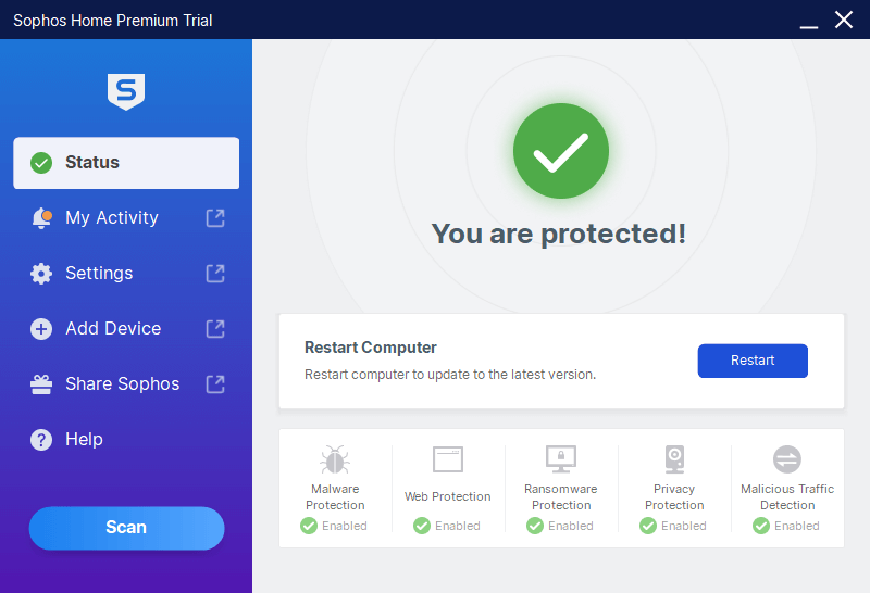 Открыть скриншот программы Sophos Home Скриншот Sophos Home