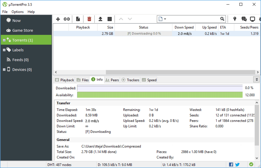 Открыть скриншот программы uTorrent Скриншот uTorrent
