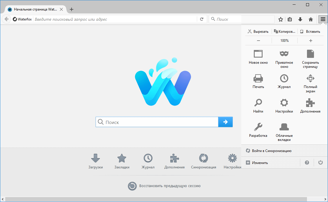 Открыть скриншот программы Waterfox Скриншот Waterfox