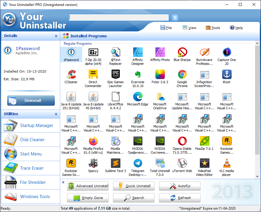 Открыть скриншот программы Your Uninstaller Скриншот Your Uninstaller