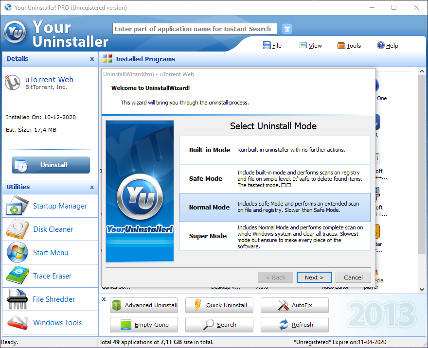 Открыть скриншот программы Your Uninstaller Скриншот Your Uninstaller